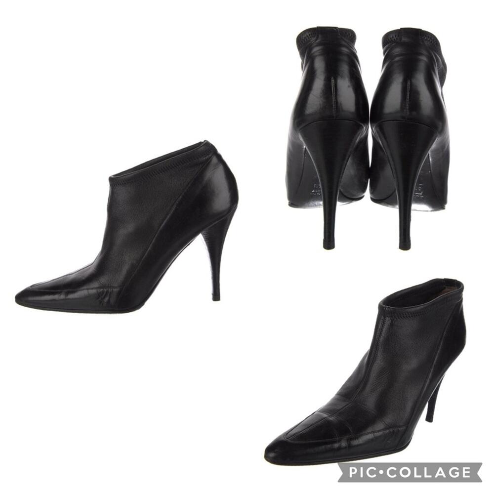 Gucci Black calf Leather Heeled Ankle Slip On Booties US 8.5